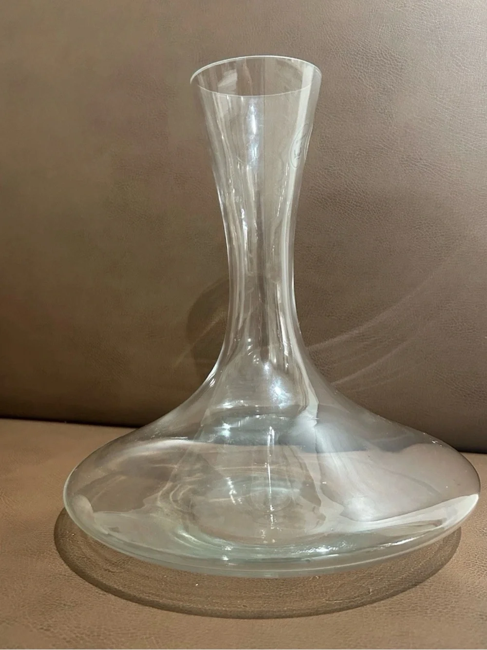 Wine Decanter Handcrafted In Poland Wide Base Clear Glass 11” Tall Barware